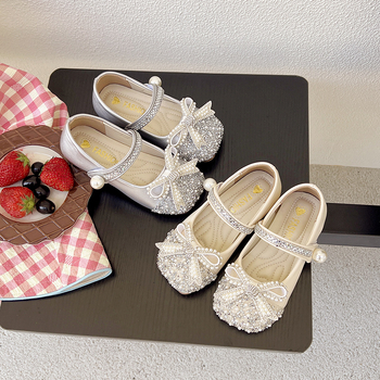 Gyerekeknek készült Kristályos Hercegnő Cipő, PU felsőrész, Velcro-zárás, alacsony dizájn, egyszínű, tavasz–ősz