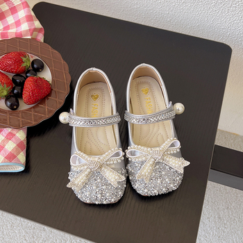 Gyerekeknek készült Kristályos Hercegnő Cipő, PU felsőrész, Velcro-zárás, alacsony dizájn, egyszínű, tavasz–ősz