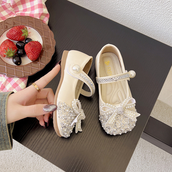 Gyerekeknek készült Kristályos Hercegnő Cipő, PU felsőrész, Velcro-zárás, alacsony dizájn, egyszínű, tavasz–ősz