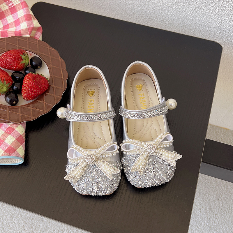 Gyerekeknek készült Kristályos Hercegnő Cipő, PU felsőrész, Velcro-zárás, alacsony dizájn, egyszínű, tavasz–ősz