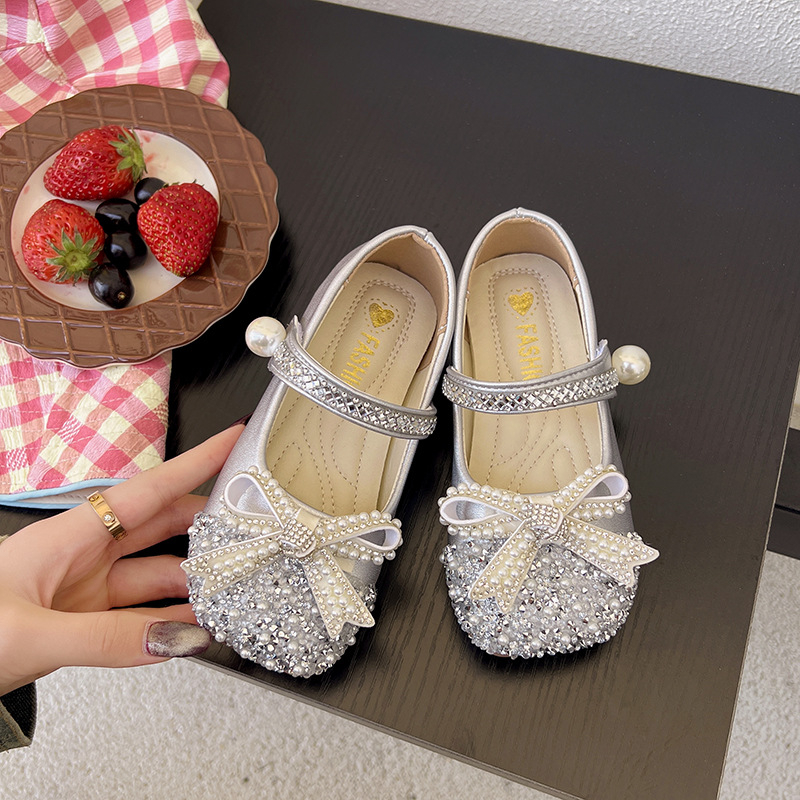 Gyerekeknek készült Kristályos Hercegnő Cipő, PU felsőrész, Velcro-zárás, alacsony dizájn, egyszínű, tavasz–ősz