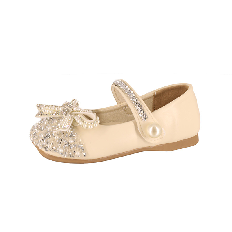 Gyerekeknek készült Kristályos Hercegnő Cipő, PU felsőrész, Velcro-zárás, alacsony dizájn, egyszínű, tavasz–ősz