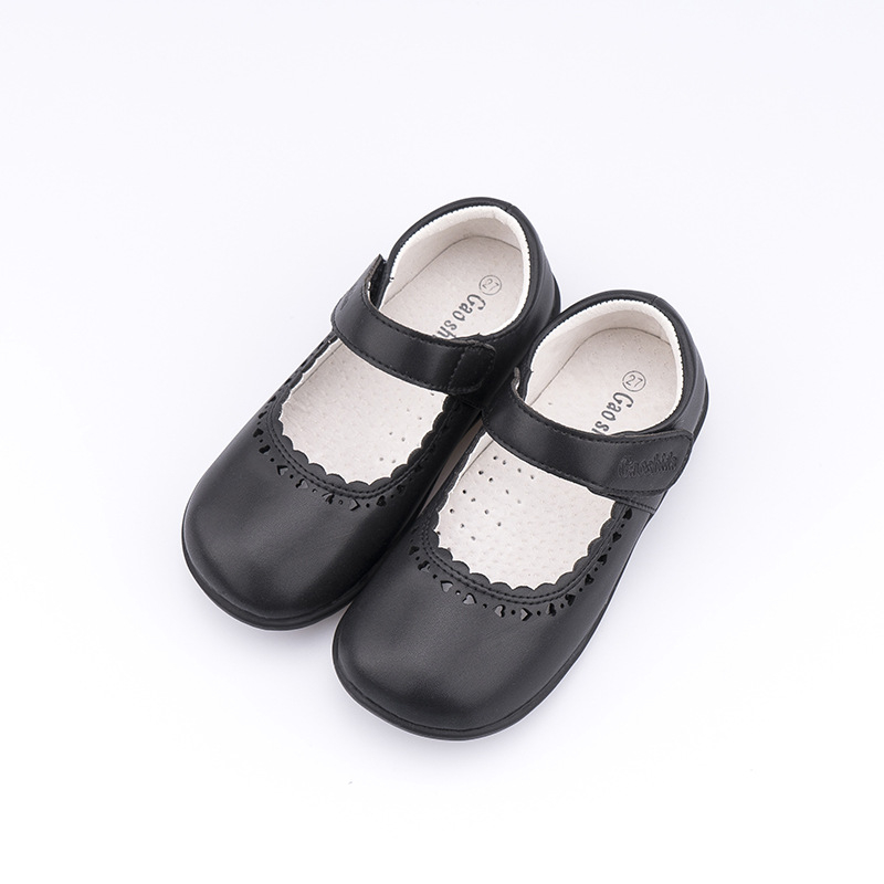 Iskolai cipő lányoknak – Velcro-zárás, két rétegű marha bőrből készült felsőrész, természetes bőr talpbetét, gumitalp, egész éves viselet
