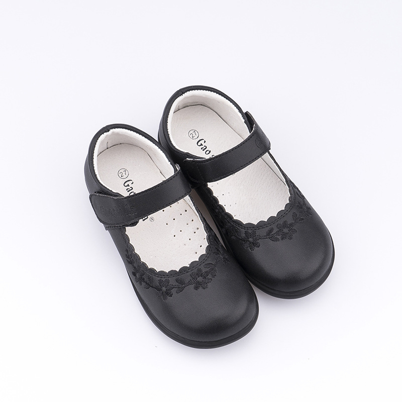 Iskolai cipő lányoknak – Velcro-zárás, két rétegű marha bőrből készült felsőrész, természetes bőr talpbetét, gumitalp, egész éves viselet
