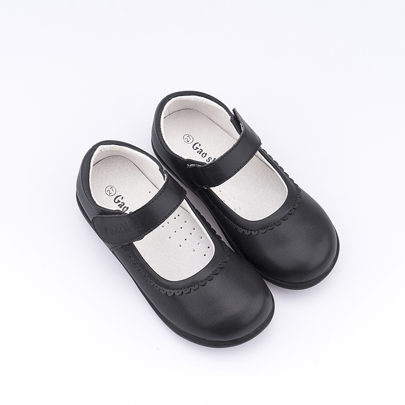 Iskolai cipő lányoknak – Velcro-zárás, két rétegű marha bőrből készült felsőrész, természetes bőr talpbetét, gumitalp, egész éves viselet