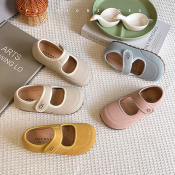 Lány Mary Jane bőr cipők - Velcro zárás, PU felsőrész, gumírozott talp, kerek orr, alacsony profil