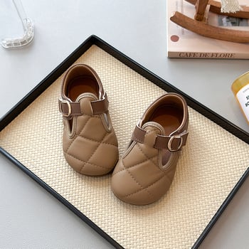 Dječje kožne cipele za djevojčice sa Velcro zatvaračem, Birkenstock stil, mekana potplata, karirani dizajn, uzrast 4–12 godina
