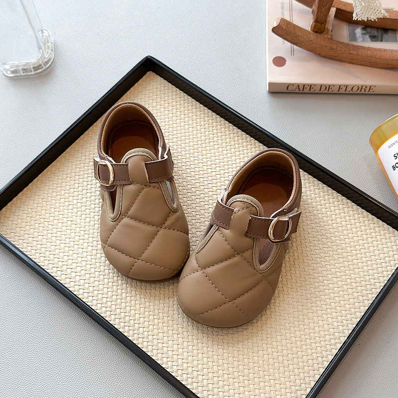 Dječje kožne cipele za djevojčice sa Velcro zatvaračem, Birkenstock stil, mekana potplata, karirani dizajn, uzrast 4–12 godina