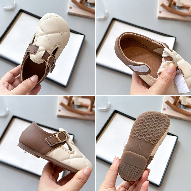 Dječje kožne cipele za djevojčice sa Velcro zatvaračem, Birkenstock stil, mekana potplata, karirani dizajn, uzrast 4–12 godina