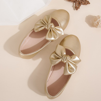 Lányoknak készült bőrcipő, hercegnő-stílus, masni, puha talp, PU felsőrész