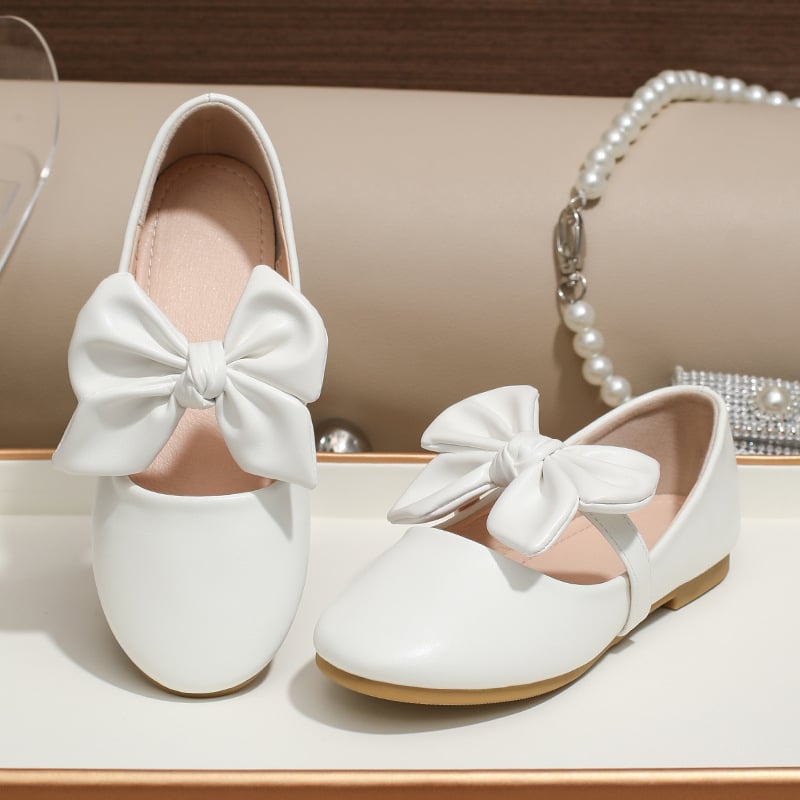 Lányoknak készült bőrcipő, hercegnő-stílus, masni, puha talp, PU felsőrész