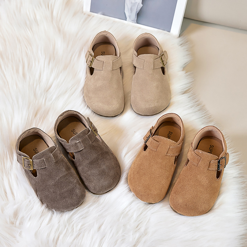 Gyerekeknek nubuk bőr cipő Velcro-zár, gumírozott talp, pamut bélés, koreai stílus