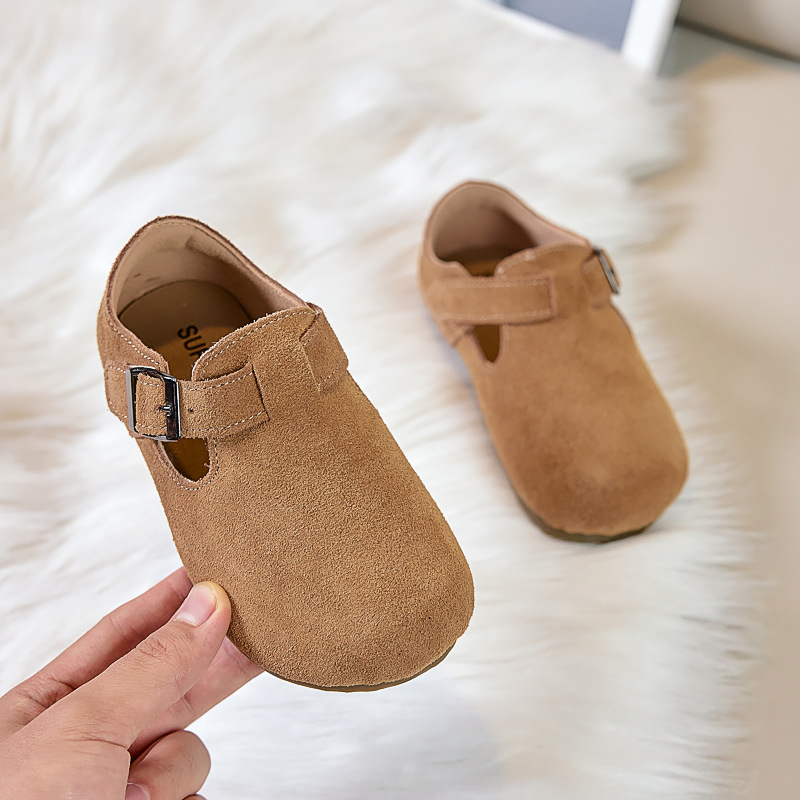 Gyerekeknek nubuk bőr cipő Velcro-zár, gumírozott talp, pamut bélés, koreai stílus