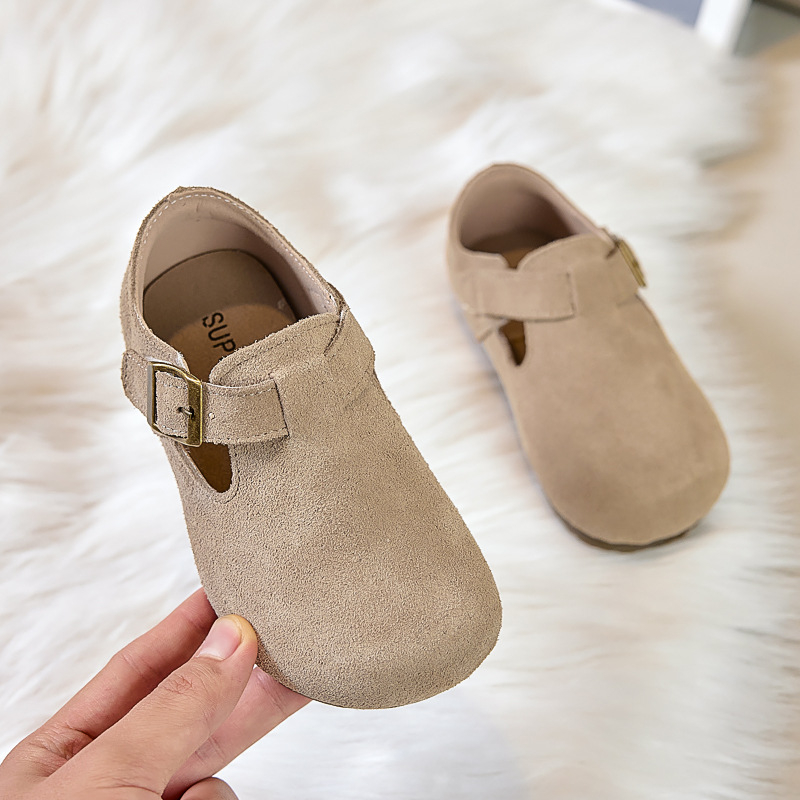 Gyerekeknek nubuk bőr cipő Velcro-zár, gumírozott talp, pamut bélés, koreai stílus