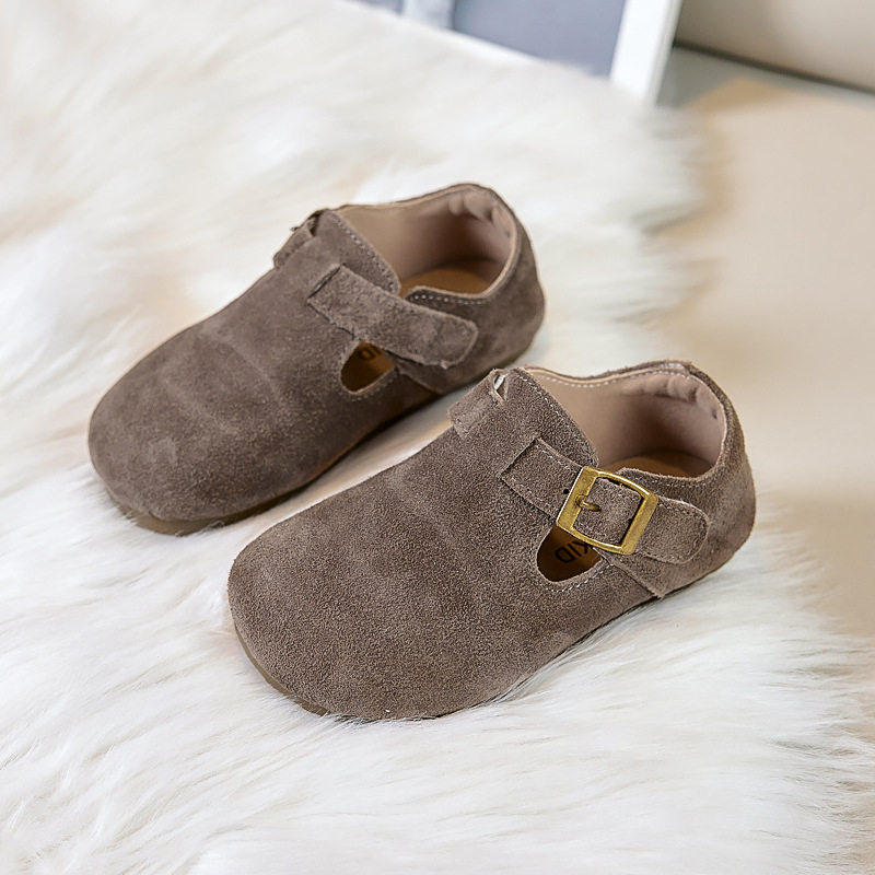 Gyerekeknek nubuk bőr cipő Velcro-zár, gumírozott talp, pamut bélés, koreai stílus
