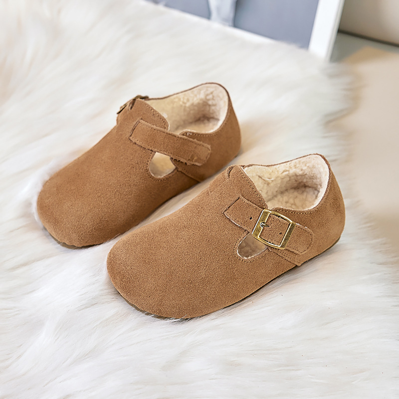 Gyerekeknek nubuk bőr cipő Velcro-zár, gumírozott talp, pamut bélés, koreai stílus