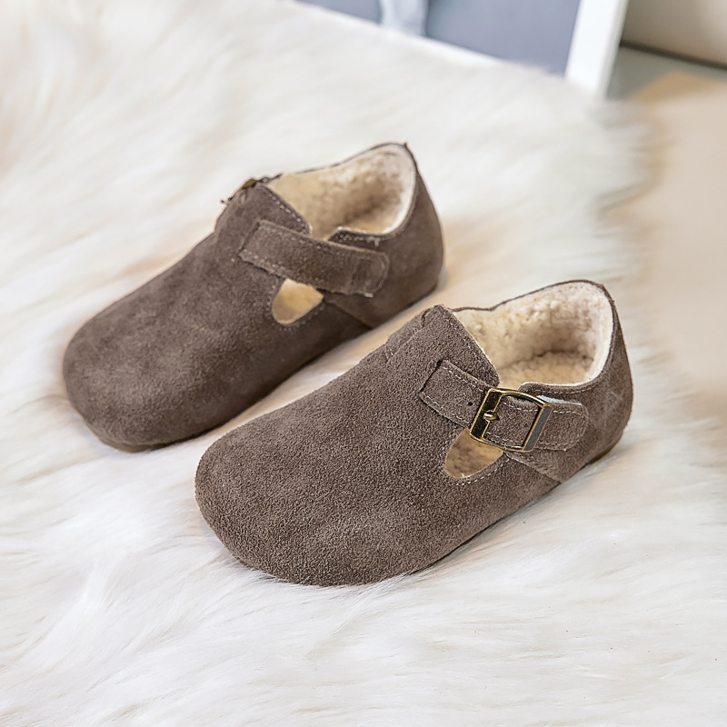 Gyerekeknek nubuk bőr cipő Velcro-zár, gumírozott talp, pamut bélés, koreai stílus