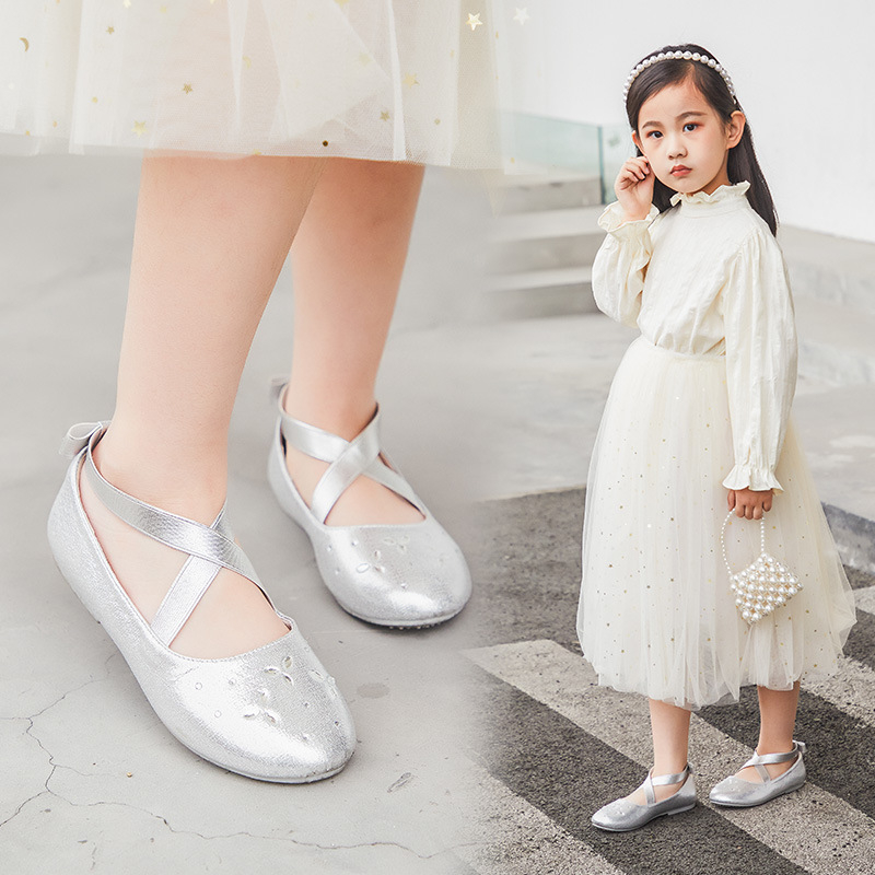 Lányos rhinestone PU bőr lapos talpú cipő gyerekeknek — minden szezonra, gumírozott talp, PU belső, PU felsőrész, 4–16 év