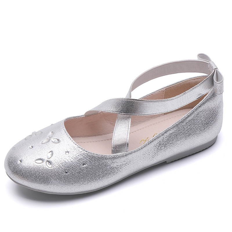 Lányos rhinestone PU bőr lapos talpú cipő gyerekeknek — minden szezonra, gumírozott talp, PU belső, PU felsőrész, 4–16 év