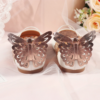 Lányoknak készült mikroszálas bőrcipő, hercegnő stílusú, pillangó mintával, alacsony felső rész, elasztikus pánt, puha talp