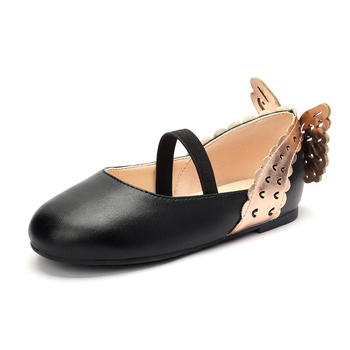 Lányoknak készült mikroszálas bőrcipő, hercegnő stílusú, pillangó mintával, alacsony felső rész, elasztikus pánt, puha talp