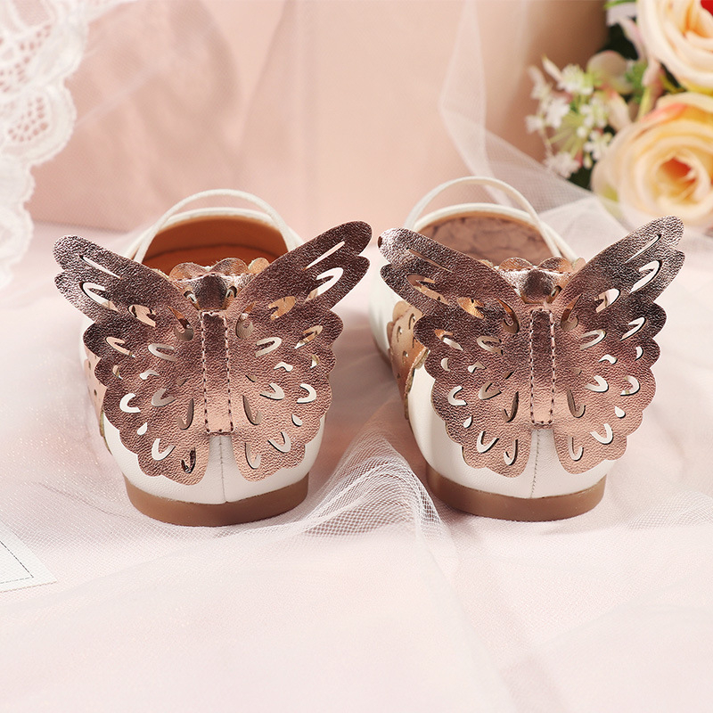 Lányoknak készült mikroszálas bőrcipő, hercegnő stílusú, pillangó mintával, alacsony felső rész, elasztikus pánt, puha talp