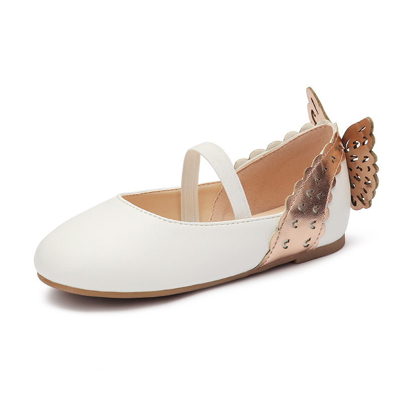 Lányoknak készült mikroszálas bőrcipő, hercegnő stílusú, pillangó mintával, alacsony felső rész, elasztikus pánt, puha talp