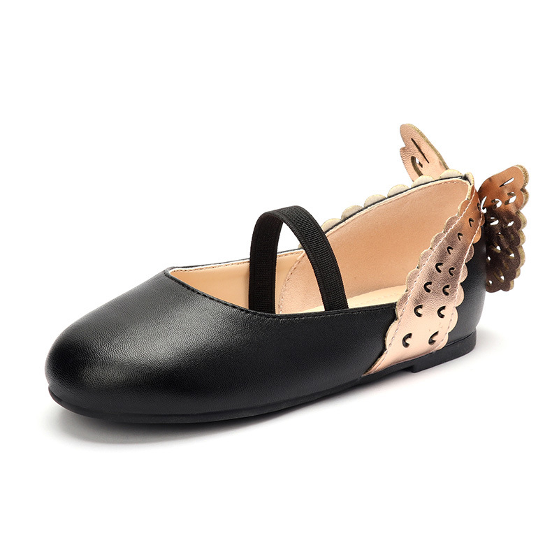 Lányoknak készült mikroszálas bőrcipő, hercegnő stílusú, pillangó mintával, alacsony felső rész, elasztikus pánt, puha talp