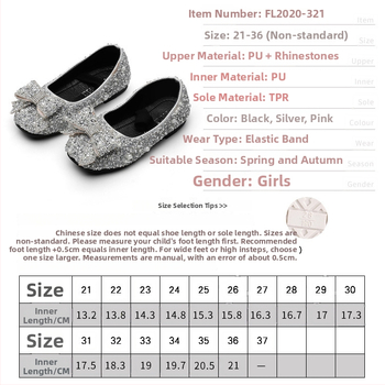 Pantofi de prințesă pentru fete, funda cu strasuri, stil coreean, PU partea superioară, talpă din cauciuc, bandă elastică