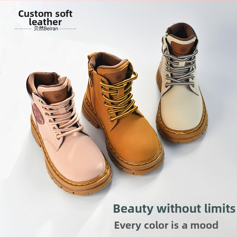 Ghete Martin pentru copii cu partea superioară din piele dublă, fermoar lateral, talpă din cauciuc, înălțime până la mijlocul gambei