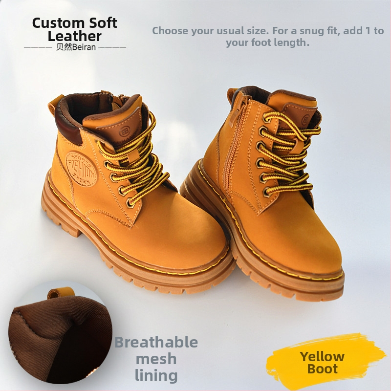 Ghete Martin pentru copii cu partea superioară din piele dublă, fermoar lateral, talpă din cauciuc, înălțime până la mijlocul gambei