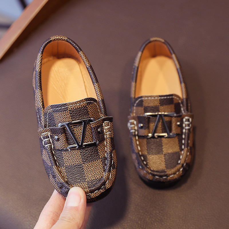 Loafers za djecu, plaid model, PU gornji dio, kožna podstava, TPR potplat, prozračni