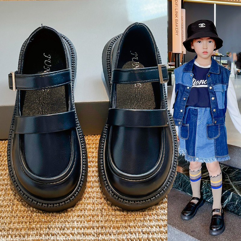 Pantofi pentru fete din piele - vamp PU, croială joasă, talpă din cauciuc, branț PU, antiderapant