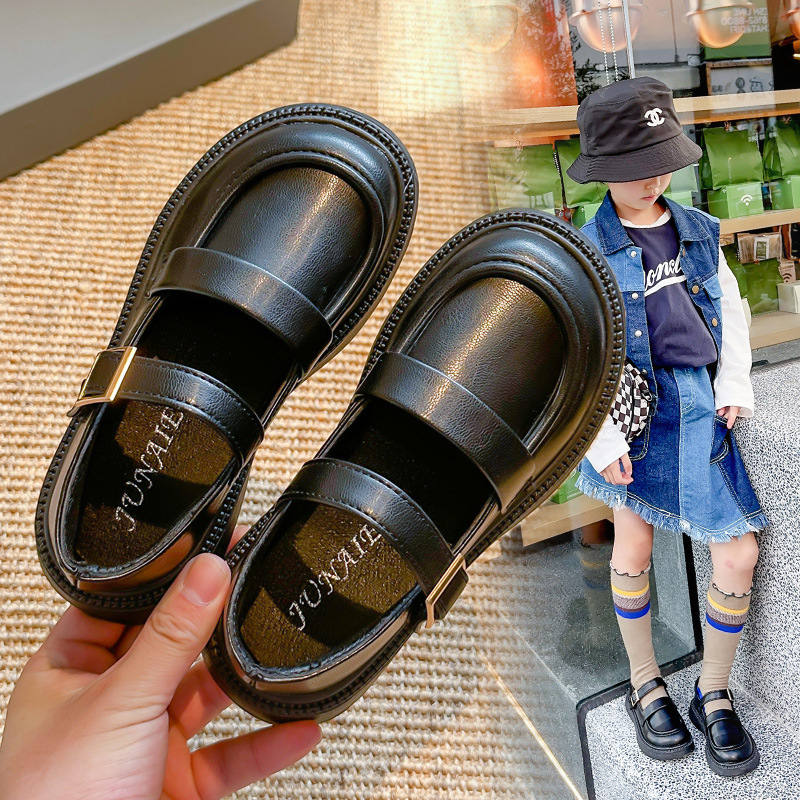 Pantofi pentru fete din piele - vamp PU, croială joasă, talpă din cauciuc, branț PU, antiderapant