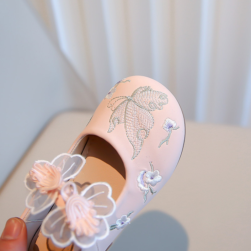 Pantofi pentru fete cu design brodat în stil național, vârf PU, talpă moale, stil de relaxare, pentru copii