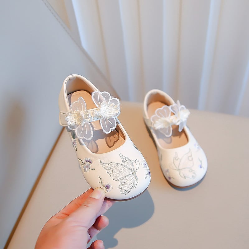 Pantofi pentru fete cu design brodat în stil național, vârf PU, talpă moale, stil de relaxare, pentru copii