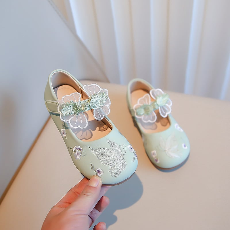 Pantofi pentru fete cu design brodat în stil național, vârf PU, talpă moale, stil de relaxare, pentru copii