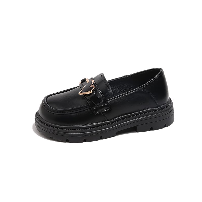 Crne dječje loaferice s motivom srca, princeza stil, britanski stil