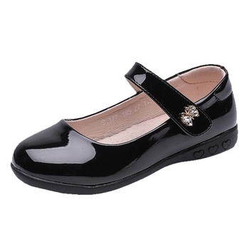 Pantofi de prințesă pentru fetițe cu funda și strasuri; partea superioară din super fiber, talpa din plastic, închidere cu Velcro.