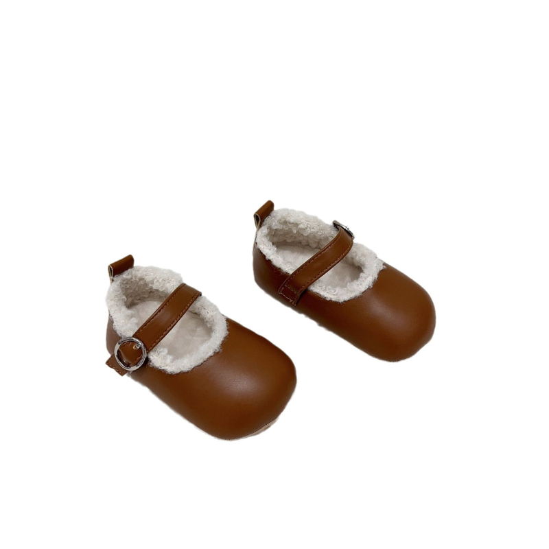 Cipele za bebe i malu djecu s mekanom potplatom, Velcro zatvaračem, fleece unutarnjom toplinom, PU gornjim dijelom, potplatom od tetive goveda