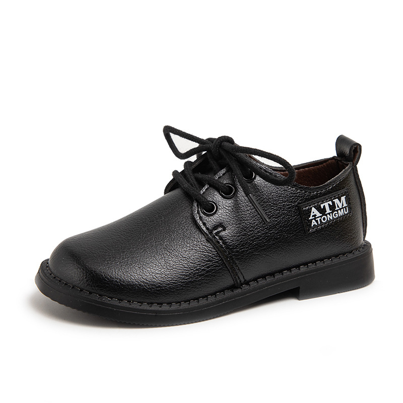 Crne kožne tenisice za dječake, prozračne, casual stil, perforirani dizajn, vezice, mekana potplata