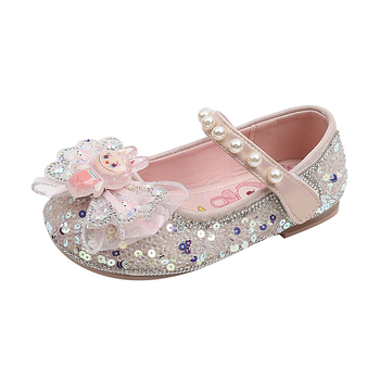 Mergaitėms princesės bateliai iš mikropluošto odos su kristalų detalėmis, Velcro užsegimas, PU vidpadis, gumos padas, 3–6 metų, 2025 m. ruduo