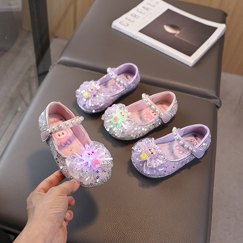 Mergaitėms princesės bateliai iš mikropluošto odos su kristalų detalėmis, Velcro užsegimas, PU vidpadis, gumos padas, 3–6 metų, 2025 m. ruduo