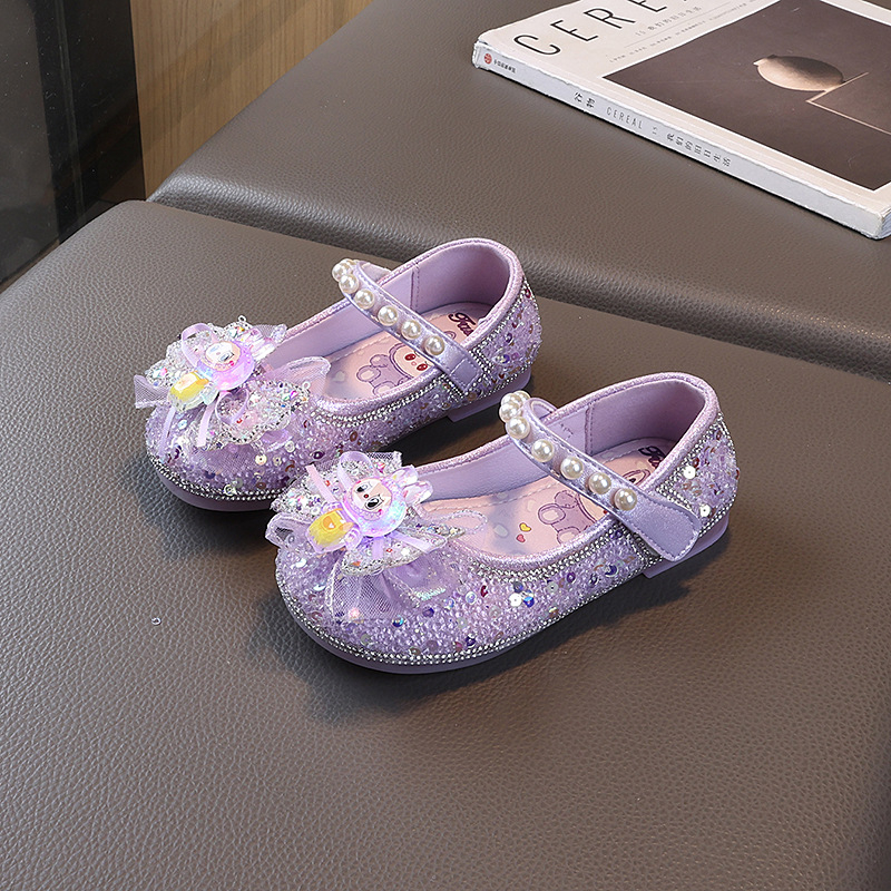 Mergaitėms princesės bateliai iš mikropluošto odos su kristalų detalėmis, Velcro užsegimas, PU vidpadis, gumos padas, 3–6 metų, 2025 m. ruduo