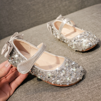 Lányok hercegnői balerina cipő kristályos kerek orrú, Velcro-zár, felsőrész szintetikus bőrből, EVA belső talp, puha gumi talp