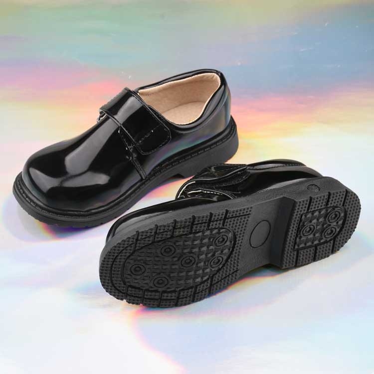 Pantofi din piele pentru copii, pentru reprezentații școlare, închidere Velcro, partea superioară PU, talpă din cauciuc, toate anotimpurile