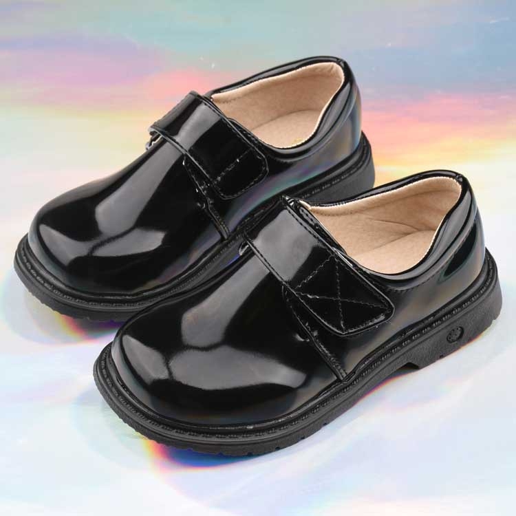 Pantofi din piele pentru copii, pentru reprezentații școlare, închidere Velcro, partea superioară PU, talpă din cauciuc, toate anotimpurile