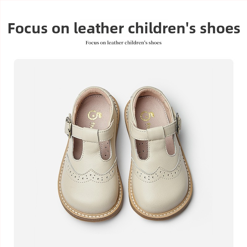 Five Beans Pantofi fete - Partea superioară din piele de vițel de calitate superioară, talpă din cauciuc, închidere Velcro, respirabile, anti-derapare