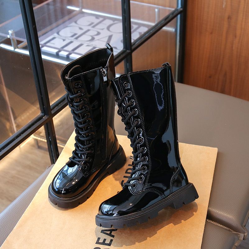 Lányoknak szóló térdmagasságú bőr Martin csizma, vízálló, 1–12 éveseknek, tavasz–ősz