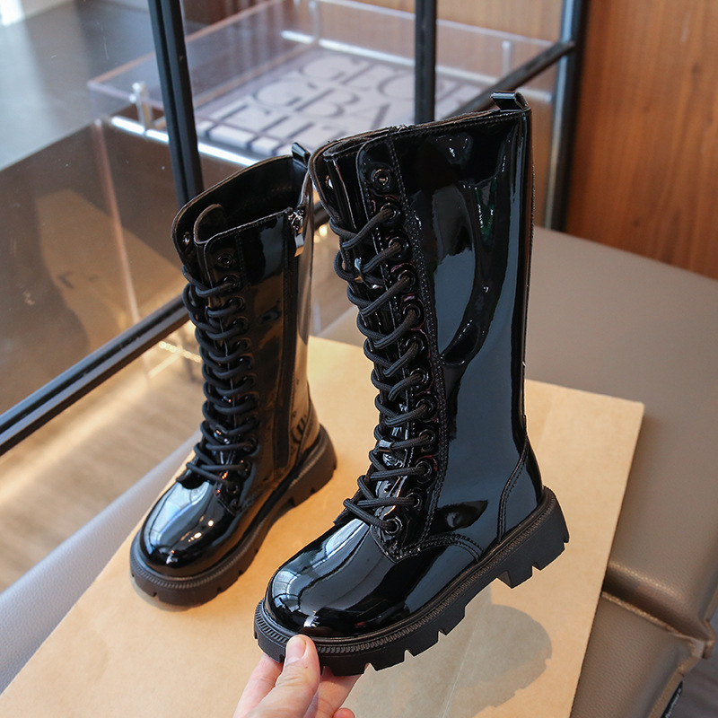 Lányoknak szóló térdmagasságú bőr Martin csizma, vízálló, 1–12 éveseknek, tavasz–ősz